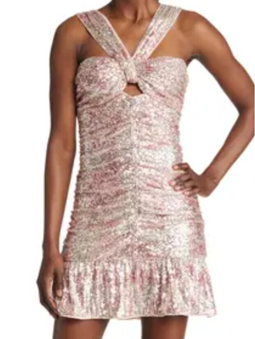 SAYLOR Sabryna pink sequin halter mini dress sz S